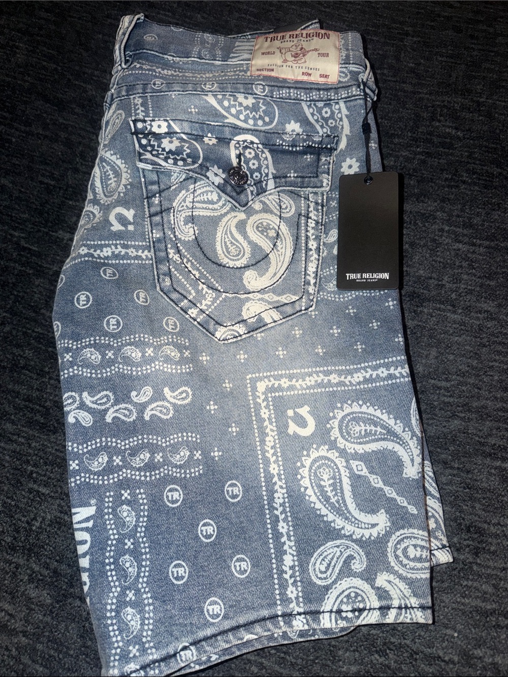 True Religion Blue Paisley Cropped Denim Jeans